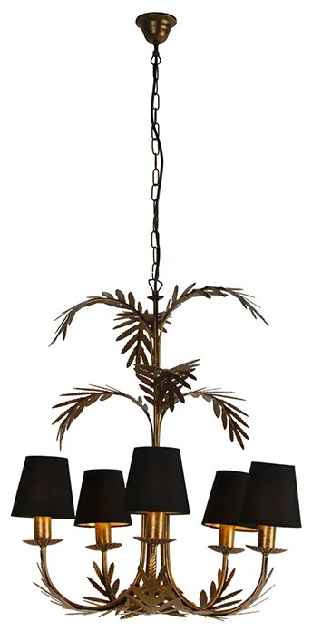 Lampadario oro con paralume in cotone nero 5 luci - Botanica