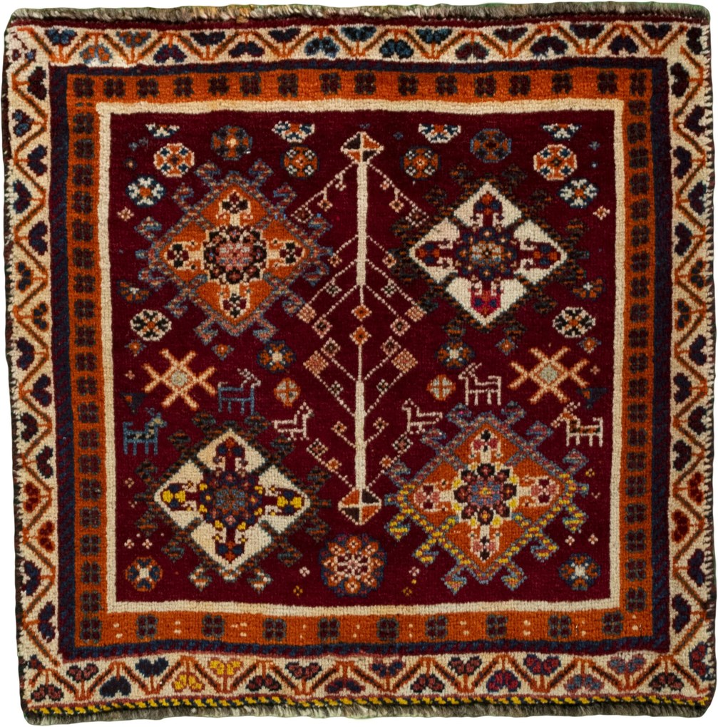 Shiraz Tappeto 60 x 60 Rosso (Iran) Annodato A Mano
