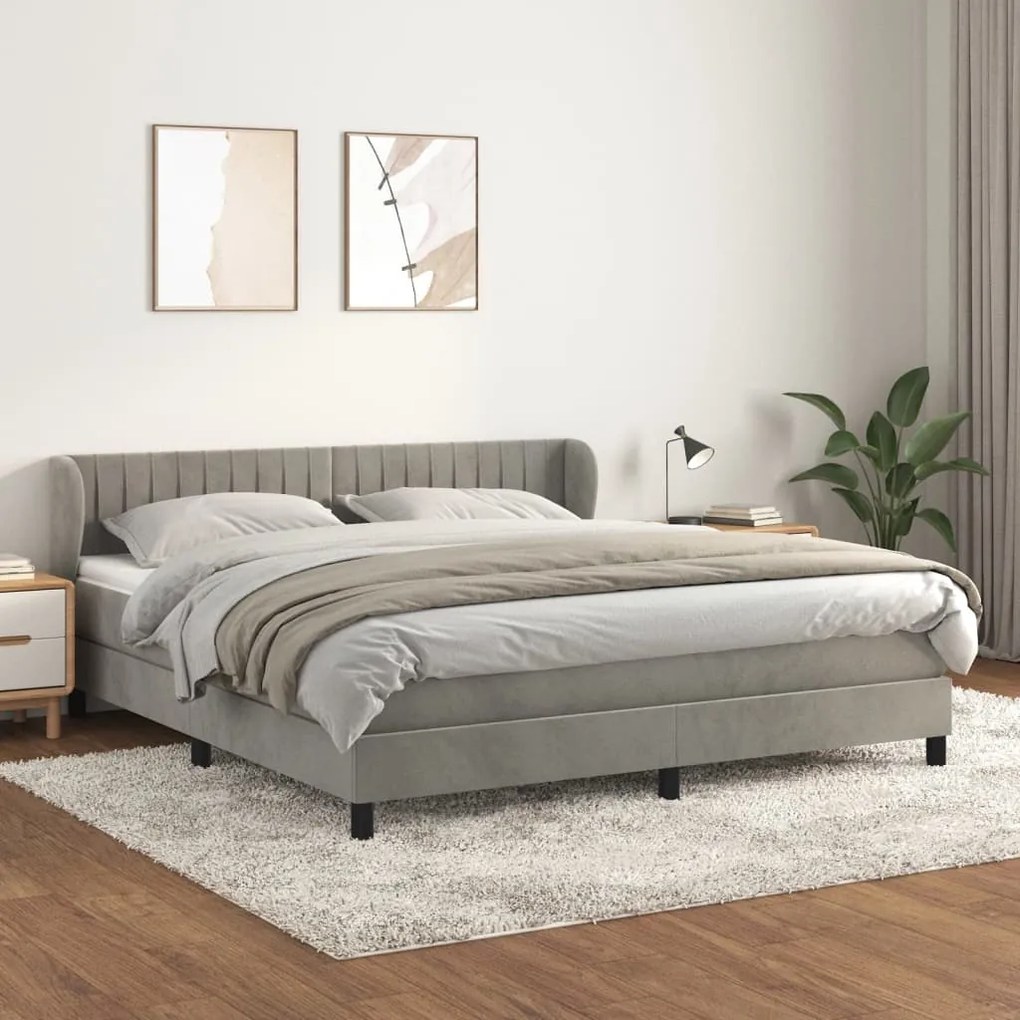 Giroletto A Molle Con Materasso Grigio Chiaro 160x200cm Velluto /