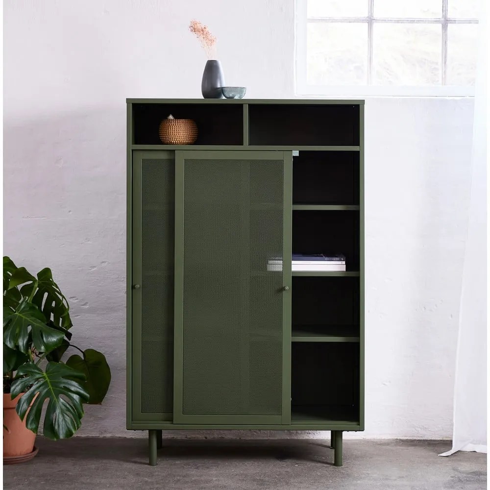 Armadietto in verde scuro in metallo con ante scorrevoli 90x140x40 cm Veep – Unique Furniture