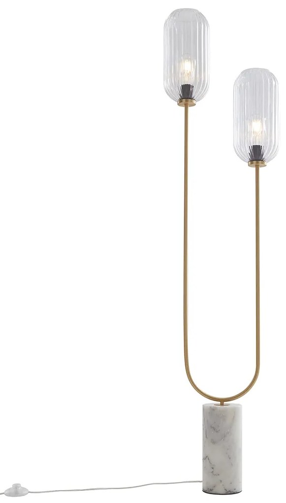 Lampada da terra Art Déco in ottone con vetro trasparente 2 luci - Rid