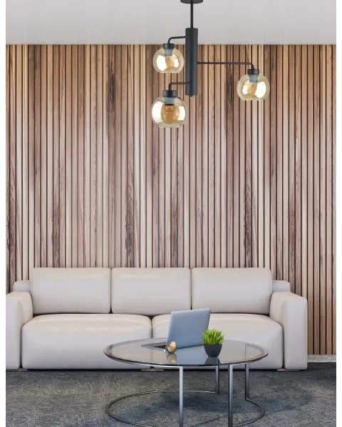 Lampadario a sospensione con supporto rigido FLEX 3xE27/60W/230V nero/fumé beige