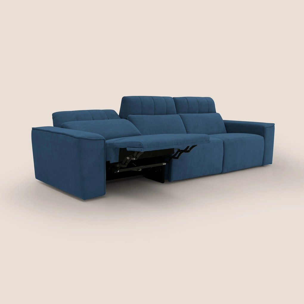 Clark Divano modulare 3 sedute con opzione relax elettrico in tessuto smacchiabile impermeabile T17 blu