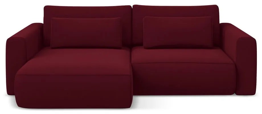 Divano angolare burgundy allungabile/con contenitore (con penisola a sinistra/con chaise lounge) con rivestimento in velluto Kapua – Makamii