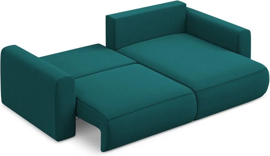 Divano angolare turchese allungabile/con contenitore (con penisola a destra/con chaise lounge) con rivestimento in velluto Kapua – Makamii