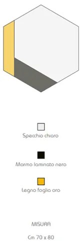 Specchio 70x80 cm decori foglia oro e marmo laminato nero - CHARLIE