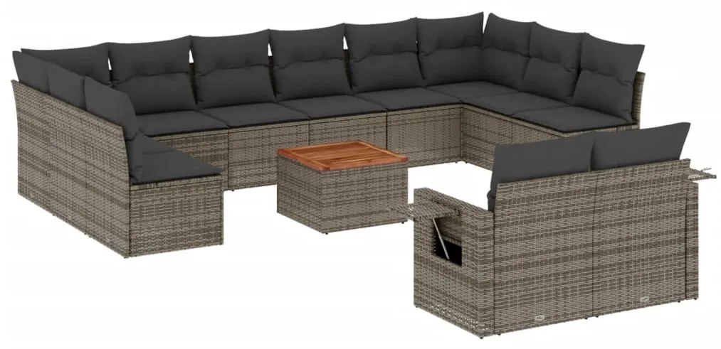 Set Divani da Giardino 13 pz con Cuscini Grigio in Polyrattan