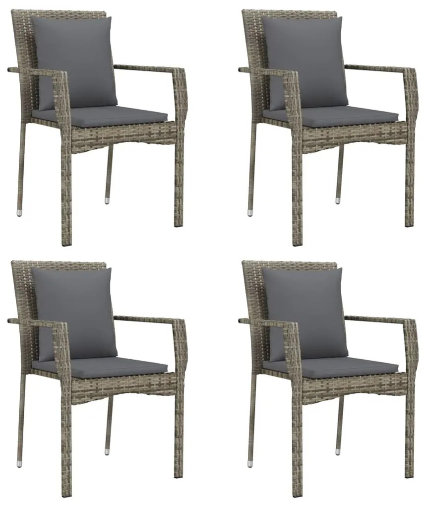 Set da pranzo giardino 5pz nero e grigio con cuscini polyrattan