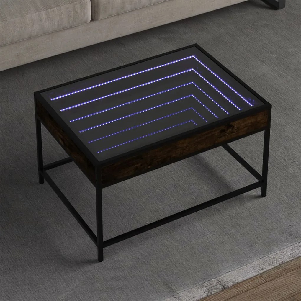 Tavolino Da Salotto Con Led Infinity Rovere Fumo 70x50x41 Cm /