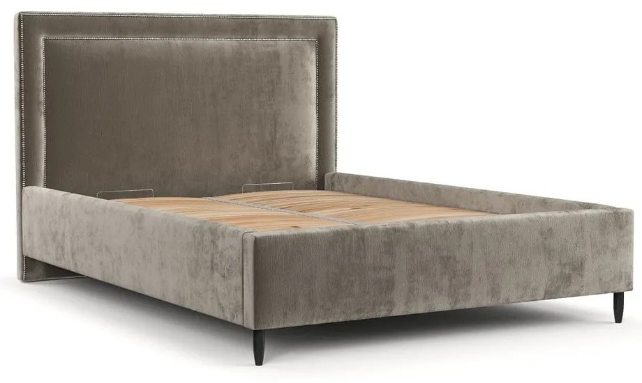 Letto matrimoniale imbottito beige con spazio contenitivo e rete 180x200 cm Baleine - Maison de Rêve