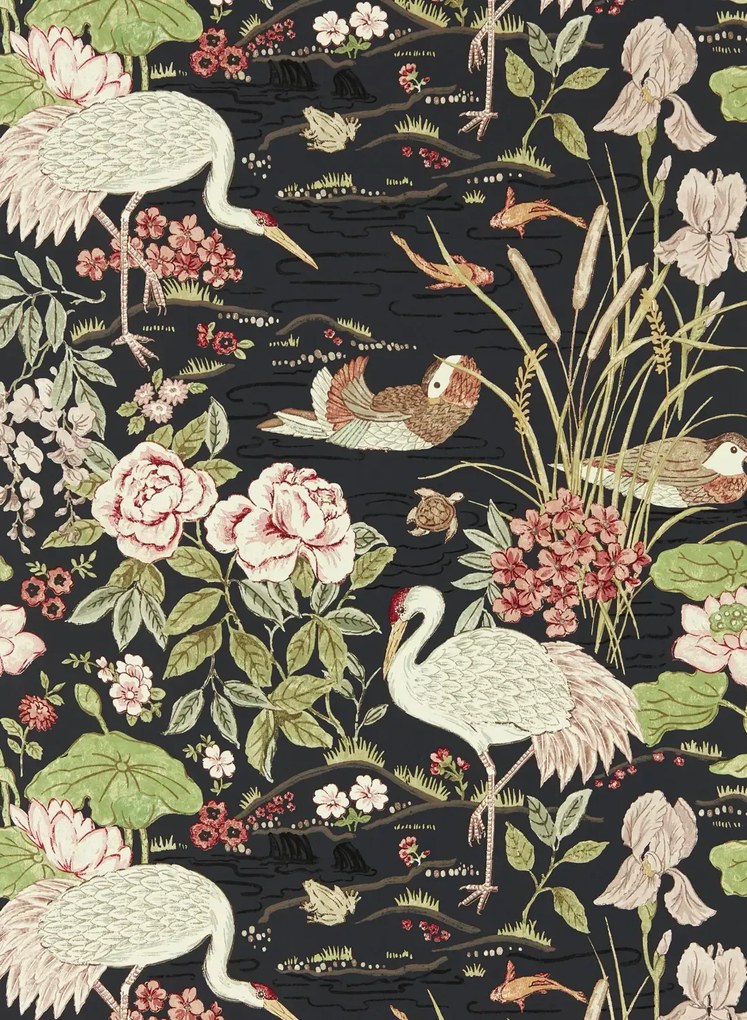 Sanderson Carta da parati Crane and Frog - Ink Black/ Multi