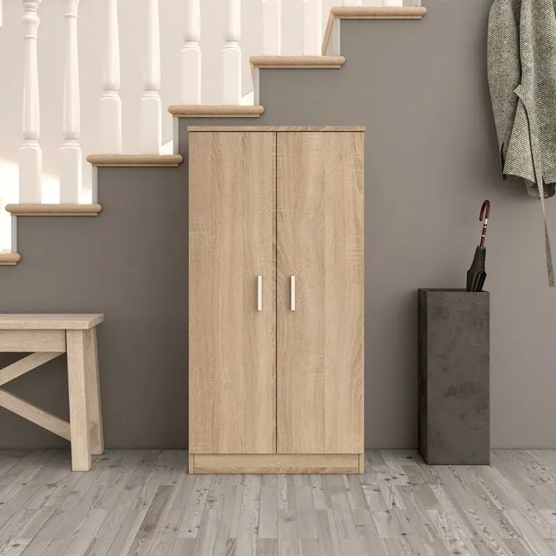 Mobile scarpiera H 108 rovere canadese in legno con 2 ante e 6 ripiani