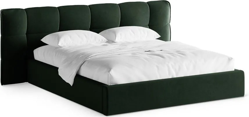 Letto matrimoniale imbottito verde scuro con contenitore con rete inclusa 140x200 cm Eric – Micadoni