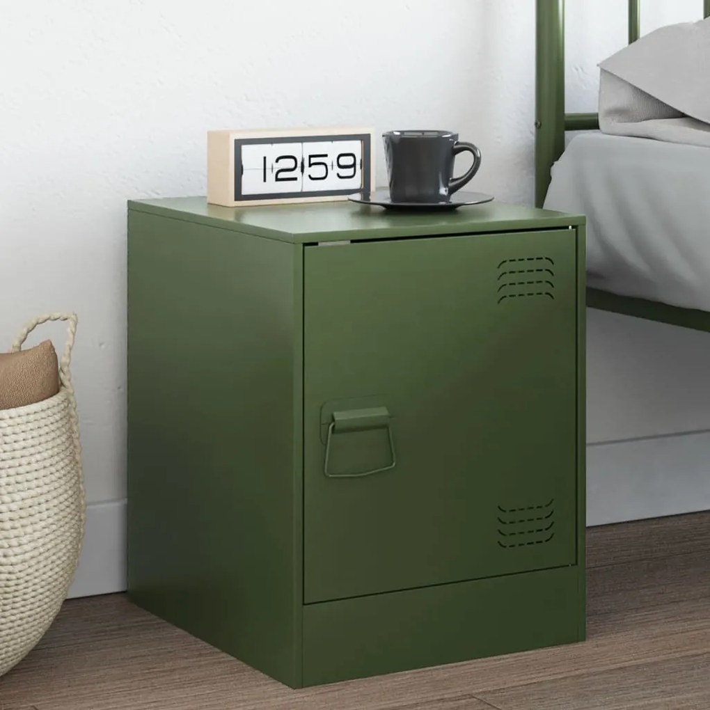 Comodino Verde Oliva 34,5x39x44 Cm İn Acciaio /