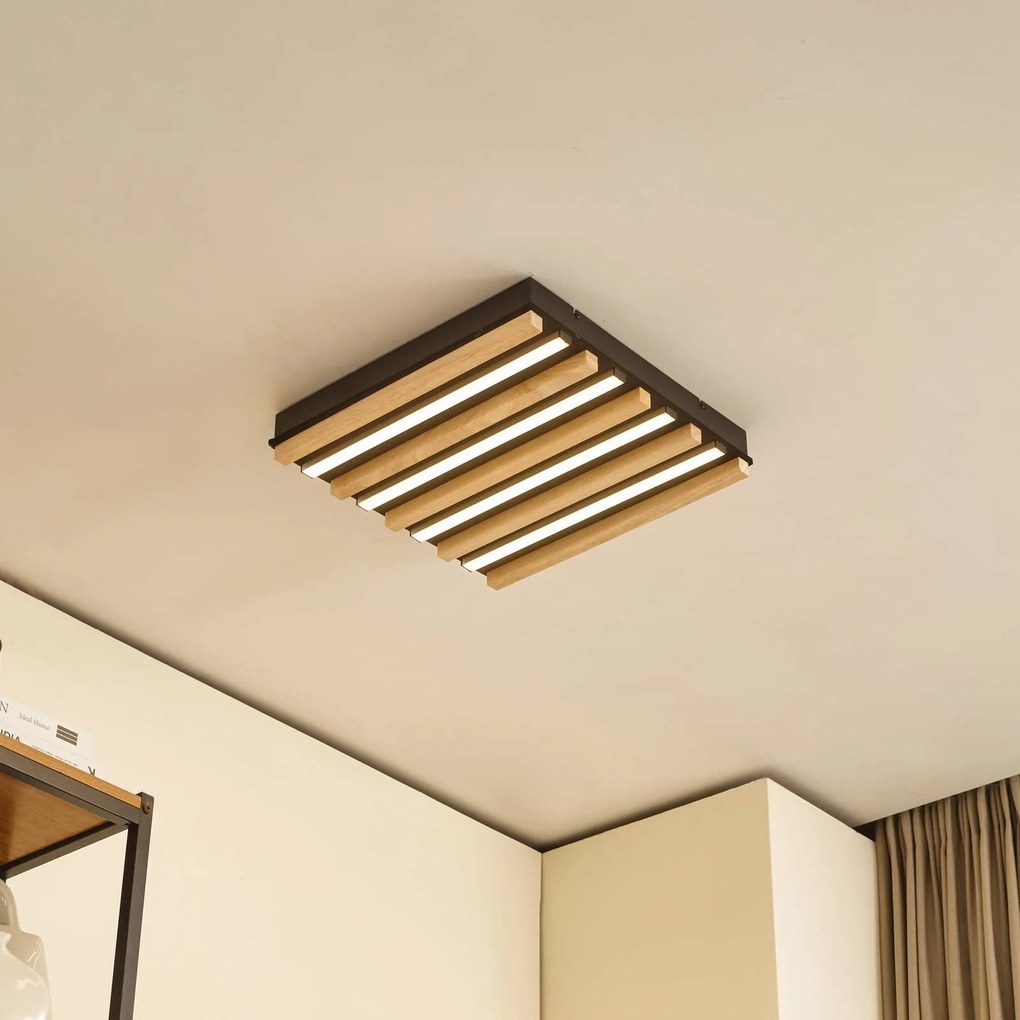 Lindby Plafoniera LED Firka, bianco, legno, 42 cm, CCT, dimmerabile.