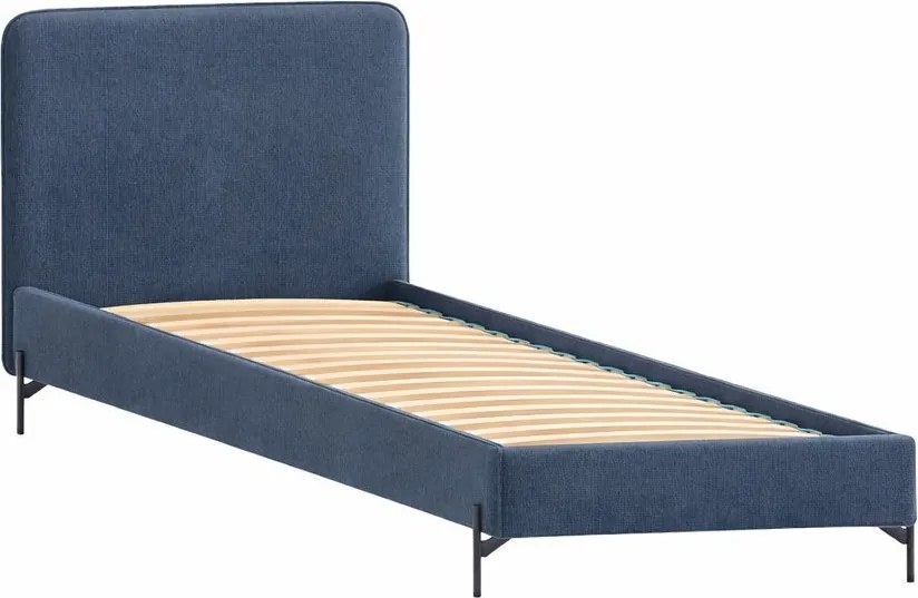 Letto singolo imbottito blu scuro con griglia 90x200 cm Barker - Ropez