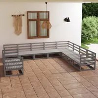 Set Divani da Giardino 10 pz Grigio in Legno Massello di Pino cod mxl 37674