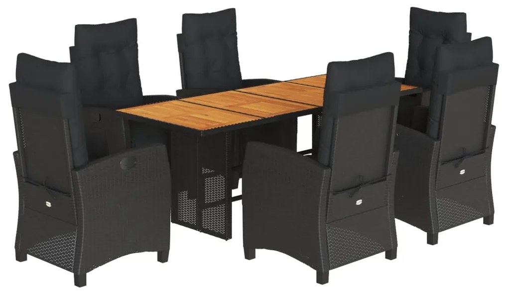 Set da pranzo da giardino 9 pz con cuscini nero in polyrattan