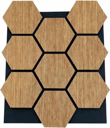 Pannello decorativo in legno MDF motivo esagonale e feltro PET Set 12 pz 62x76 fonoassorbente Rovere