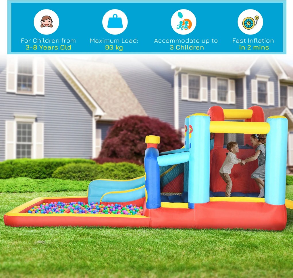 Castello Giostra Gonfiabile 435x245x200 cm con Scivolo Piscina e Pompa Multicolor...