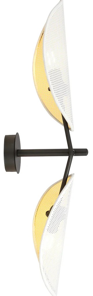 Applique 2 Luci Eridano A Braccio In Acciao Nero Bianco E Oro