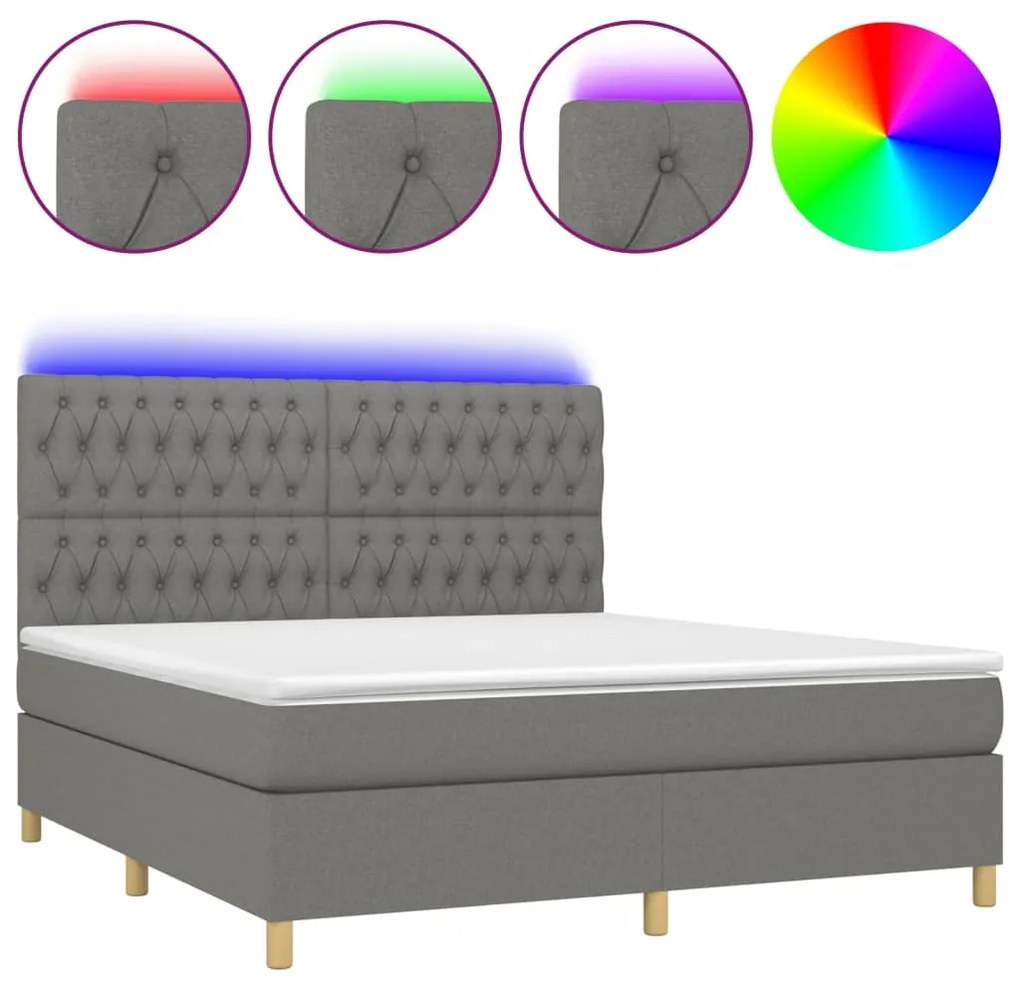 Letto a molle materasso e led grigio scuro 180x200cm in tessuto