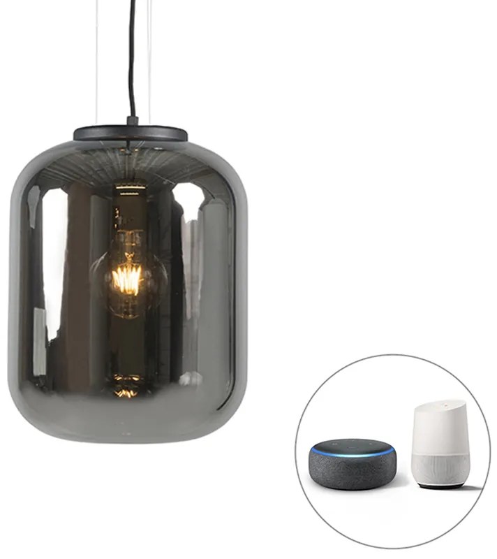 Lampada a sospensione intelligente nera con vetro fumé incl. WiFi A60 - Bliss