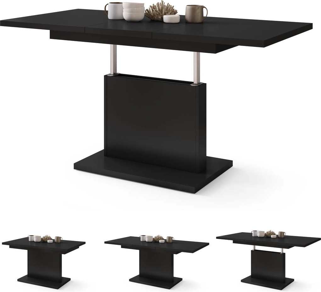 ASTON MINI Nero Opaco - MODERNO TAVOLINO DA SALOTTO TRASFORMABILE ALLUNGABILE SOLLEVABILE