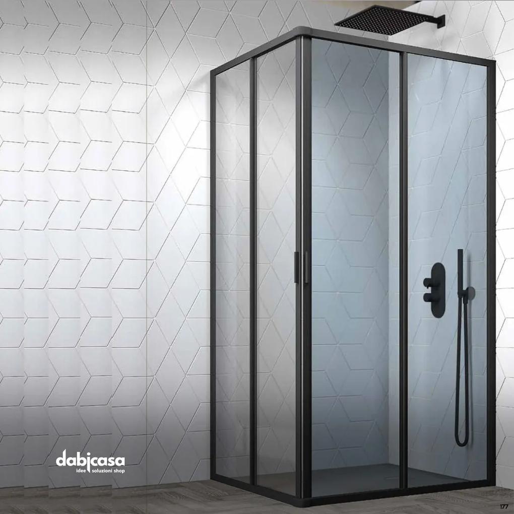 Box doccia "New Smeralda" angolare 70x100 in alluminio e pannello in vetro con profili nero essenza