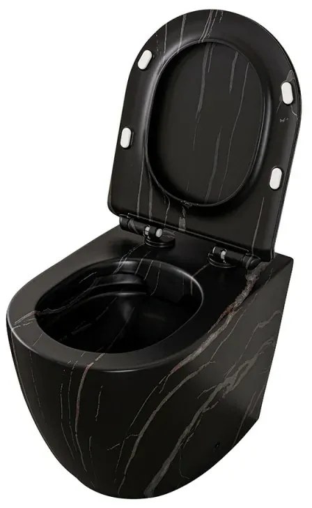 Water filoparete Rimless ceramica marmorizzata nera con sedile Tokyo
