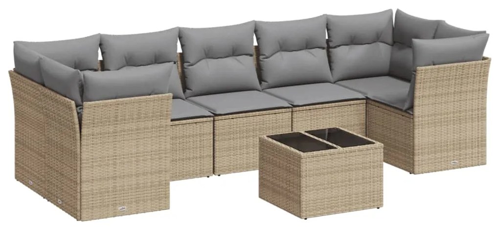 Set Divano da Giardino 8 pz con Cuscini Beige in Polyrattan