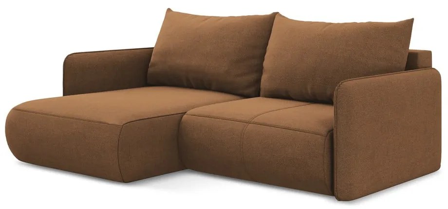 Divano angolare arancione allungabile/con contenitore (con penisola a sinistra) Nanea – Makamii