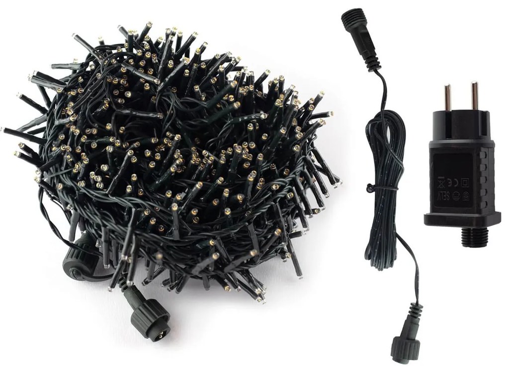 Catenaria Natalizia LED 19.1m IP44 Cavo VERDE Colore Bianco Caldo 2200 - 2300 °K