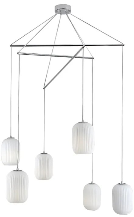 Lampadario Glamour Rebecca cromo paralume bianco 6x E27 Ø80cm NOVECENTO