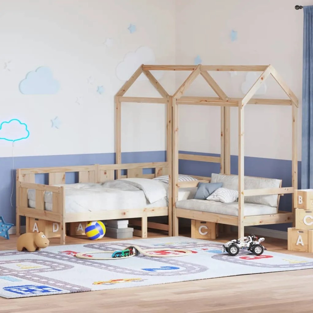 Set Dormeuse E Panca Con Tetto 90x200cm Legno Massello Di Pino /