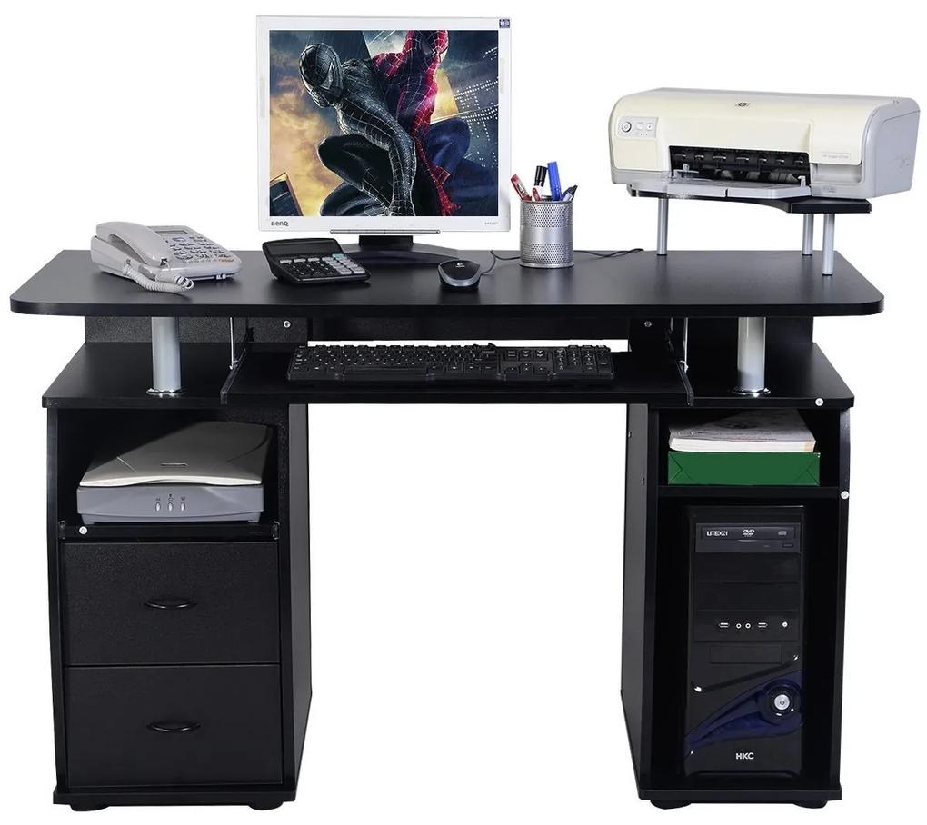 Costway Scrivania per computer da ufficio con cassetti Tavolo porta pc in legno con supporto per tastiera 120x55x85cm Nero