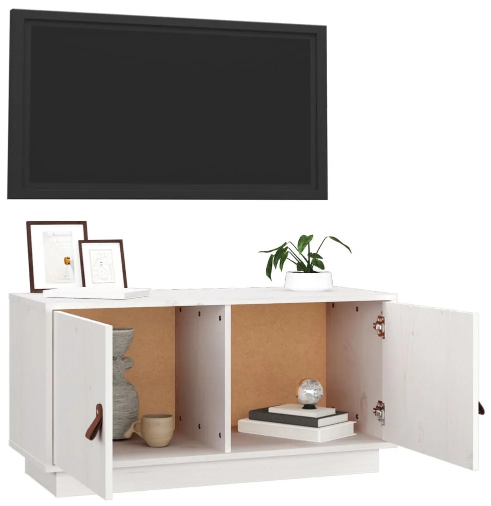 Mobile Porta TV Bianco 80x34x40 cm in Legno Massello di Pino