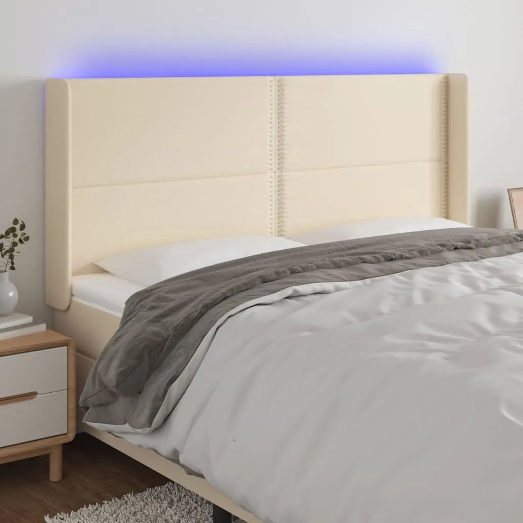 Testiera A Led Crema 183x16x118/128 Cm İn Tessuto /