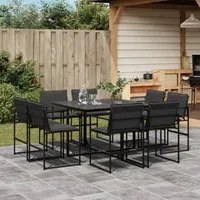 Set da Pranzo da Giardino 9 pz con Cuscini Nero in Textilene 3295078