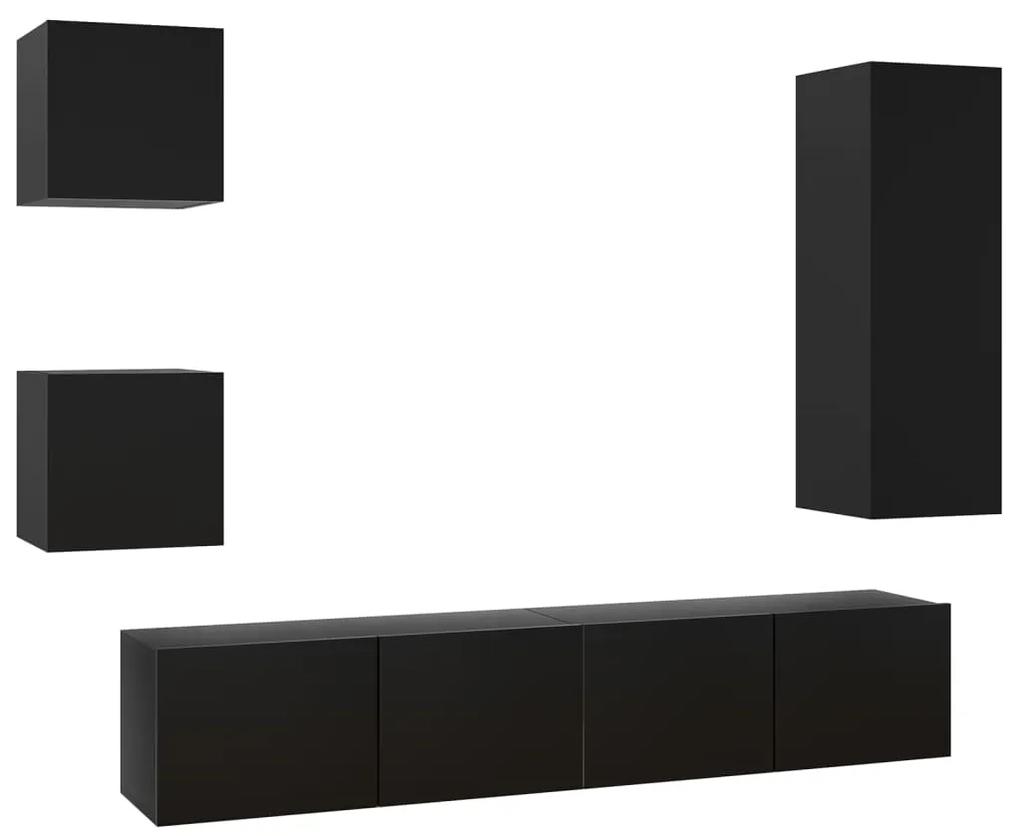 Set di mobili porta tv 5 pz nero in legno multistrato