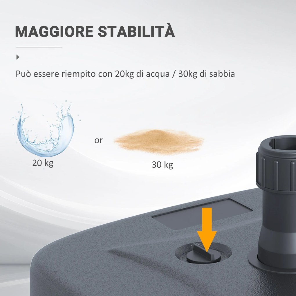 Base per Ombrellone da Giardino Ø38 Riempibile 20-30 Kg HDPE Nero 46x45x26 cm...