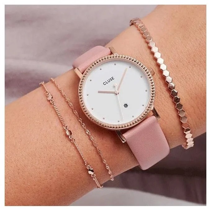 Orologio da donna con cinturino in pelle rosa Le Couronnement - Cluse