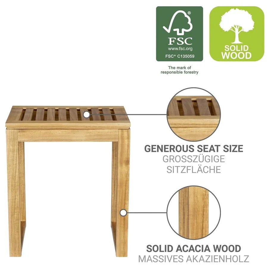 Sgabello di colore naturale in acacia massiccia Fondi – Wenko