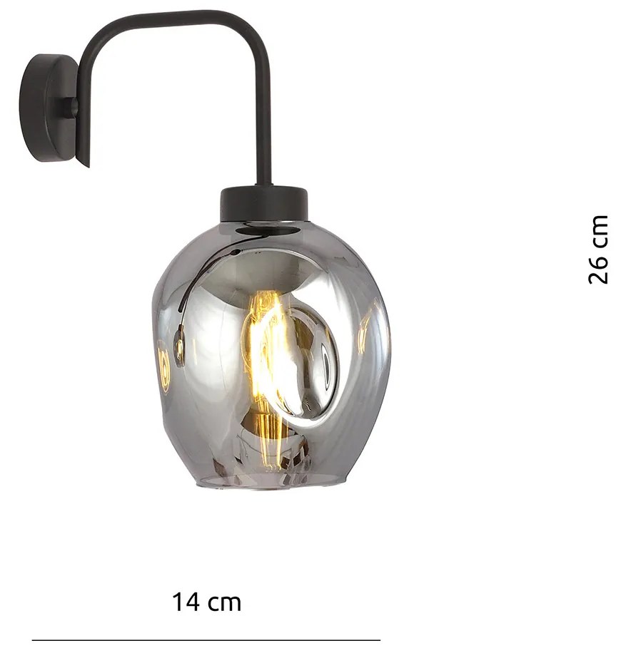 Applique Moderna 1 Luce Auriga In Accaio Nero E Vetro Fumè