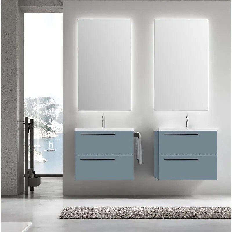 Mobile da bagno sospeso sotto lavabo L 60 x H 55 x P 45 cm blu laccato opaco, 2 cassetti VISOBATH Mia