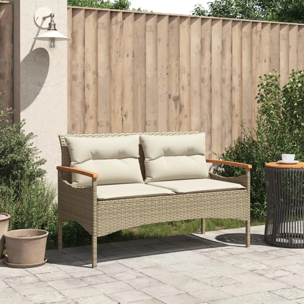 Panchina da giardino con cuscini 116x62,5x74cm beige polyrattan