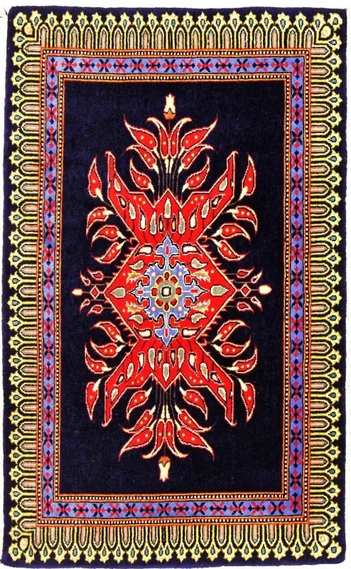 Kashan Tappeto 60 x 100 Blu (Iran) Annodato A Mano