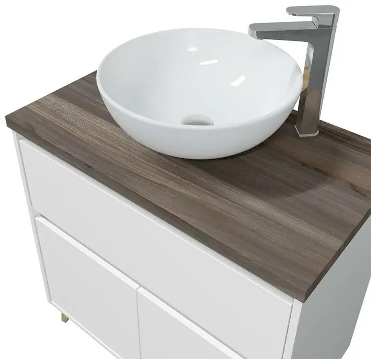 Mobile bagno da terra 80 legno bianco con lavabo e specchio Lucy