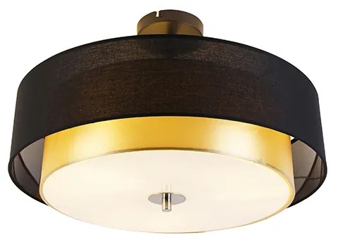 Plafoniera moderna nera con oro 50 cm 3 luci - Drum Duo