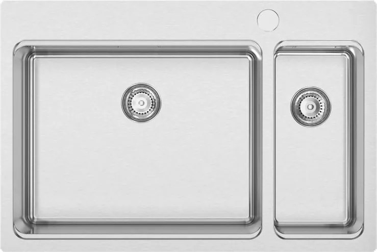 Lavello semincasso 2 vasche in inox argento RODI Una 72 L 75.5 x L 50.5 cm